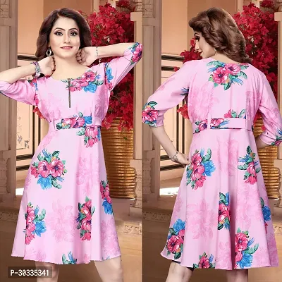 Stylish Cotton Blend Printed Dress For Women-thumb0