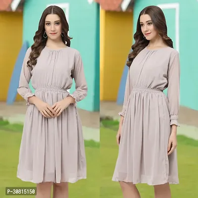 Stylish Grey Georgette Solid A-Line Dress For Women