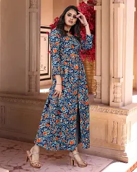 Stylish Blue Cotton Blend Printed Fit And Flare Dress For Women-thumb1