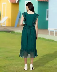 Stylish Green Georgette Solid Fit And Flare Dress For Women-thumb1