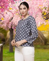 Elegant Grey Crepe Printed Top For Women-thumb1