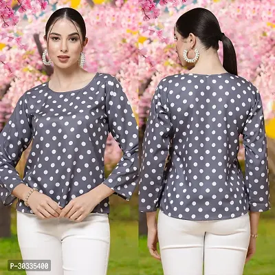 Elegant Grey Crepe Printed Top For Women