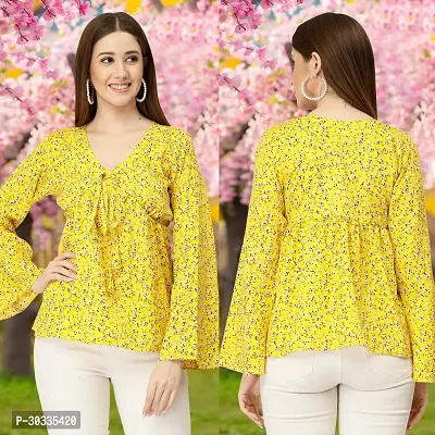 Elegant Yellow Crepe Printed Top For Women-thumb0