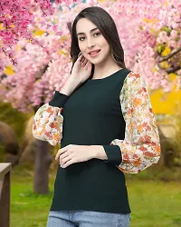 Elegant Green Cotton Blend Solid Top For Women-thumb1