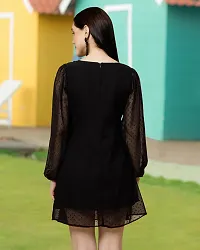 Stylish Black Georgette Solid A-Line Dress For Women-thumb1