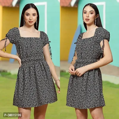 Stylish Grey Crepe Printed A-Line Dress For Women