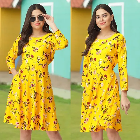 Stylish Crepe Fit And Flare Dress For Women