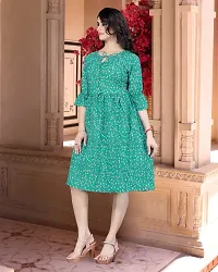 Stylish Green Cotton Blend Printed A-Line Dress For Women-thumb1