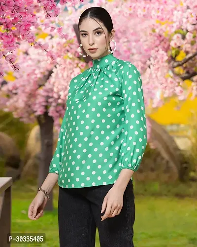 Elegant Green Crepe Printed Top For Women-thumb2