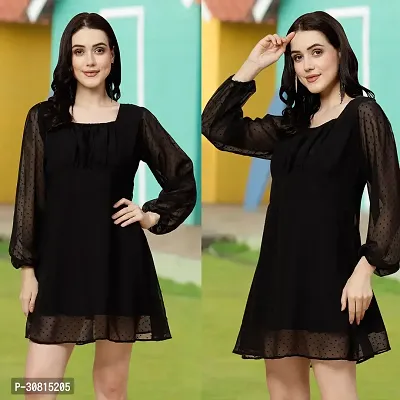 Stylish Black Georgette Solid A-Line Dress For Women-thumb0