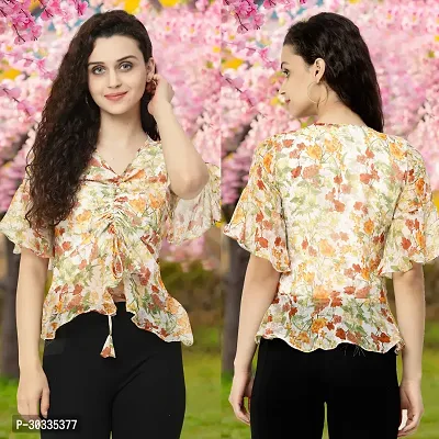 Elegant Orange Georgette Printed Top For Women