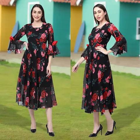 Stylish Georgette Fit And Flare Dress For Women