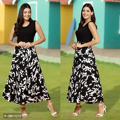 Stylish Black Cotton Blend Printed Fit And Flare Dress For Women