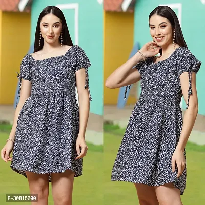 Stylish Grey Crepe Printed A-Line Dress For Women