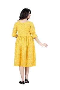 Womens Floral Printed Tie Up Neck A-Line Short Yellow Dresses-thumb1