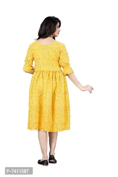 Womens Floral Printed Tie Up Neck A-Line Short Yellow Dresses-thumb2