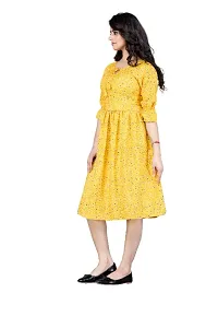 Womens Floral Printed Tie Up Neck A-Line Short Yellow Dresses-thumb2