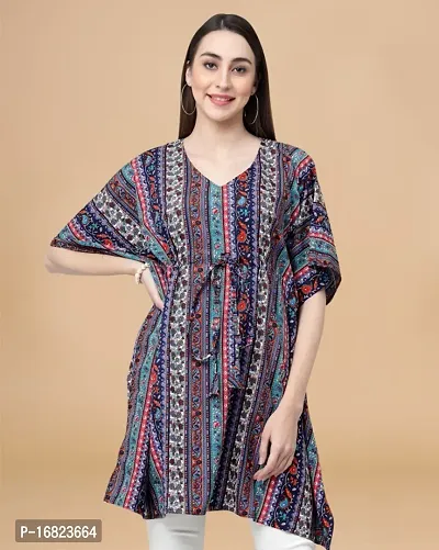 Womens Crepe Navy Blue Floral Regular Kaftaan