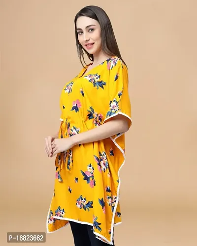 Womens Crepe Yellow Floral Regular Kaftaan-thumb4