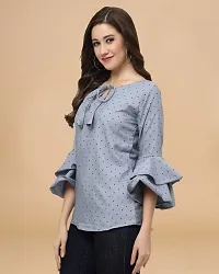 Womens Crepe Grey Polka Hip Length Regular Top-thumb3