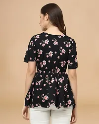 Womens Crepe Black Floral Hip Length Regular Top-thumb2