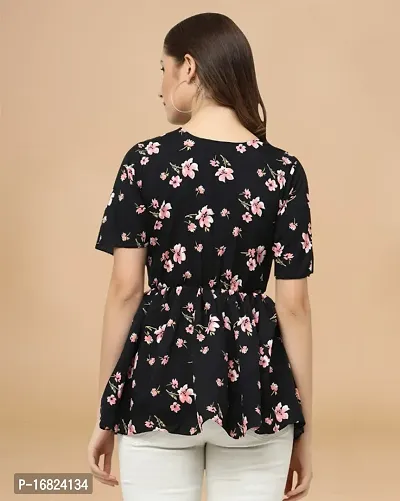 Womens Crepe Black Floral Hip Length Regular Top-thumb3