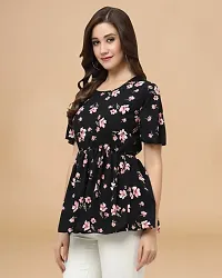 Womens Crepe Black Floral Hip Length Regular Top-thumb3