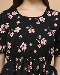 Womens Crepe Black Floral Hip Length Regular Top-thumb1