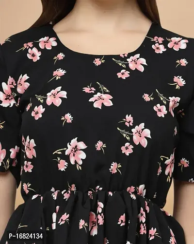 Womens Crepe Black Floral Hip Length Regular Top-thumb2