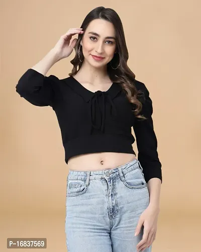 Womens Cotton Blend Black Solid Blouse Type Crop top-thumb0