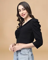 Womens Cotton Blend Black Solid Blouse Type Crop top-thumb3