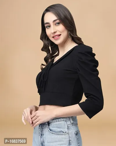 Womens Cotton Blend Black Solid Blouse Type Crop top-thumb4