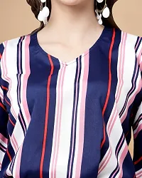 Womens Crepe Blue Striped Hip Length Regular Top-thumb1