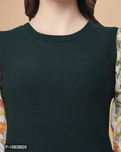 Womens Cotton Blend Green Solid Hip Length Regular Top-thumb2