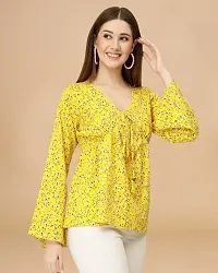 Womens Crepe Yellow Floral Hip Length Regular Top-thumb3