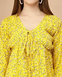 Womens Crepe Yellow Floral Hip Length Regular Top-thumb1