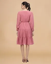 Womens Pink Georgette Solid Knee Length A-line Dress-thumb2