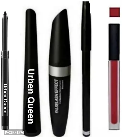 Makeup combo Eyebrow Pencil Black  Liquid Eyeliner  Mascara  Kajal (4 In 1)  + Lipstick (Set Of 5)-thumb0