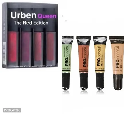 Set Of 4 Red Edition Liquid Lipsticks And 4 Different Shades Of Pro Conceal Concealer ( 32 G ) ( 8 G Each )-thumb0