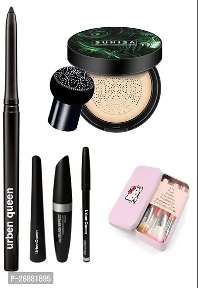 Makeup combo Kajal  Eyeliner  Mascara  Eyebrow Pencil  Set Of 7 Brushes  Sunisa Foundation Waterproof Cc Cream Foundation-thumb0