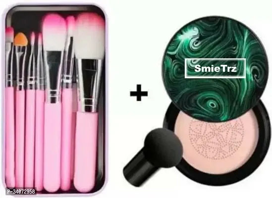 7 Pcs Pink Makeup Brushes And Foundation Waterproof Cc Cream Foundation