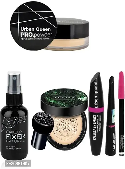 Makeup combo Fixer  Sunis Foundation Waterproof Cc Cream Foundation  Mascara  Eyeliner  Eyebrow Pencil  Loose Powder Matte