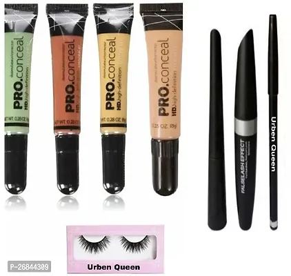 Eyebrow Pencil Black And Liquid Eyeliner And Mascara With 4 Different Shades Of Pro Concealer With A Eyelash (Pack Of 8 )