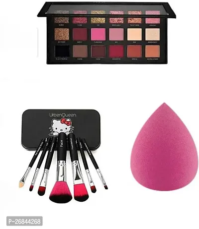 Rose Gold Edition Eyeshadow Palette And Set Of 7 Makeup Brushes And Face Blendar Puff ( 3 Items )