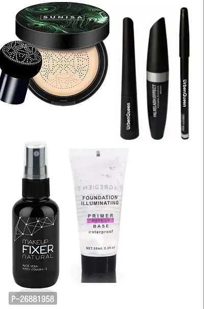 Makeup combo Sunisa Foundation  Eyebrow Pencil Black  Liquid Eyeliner  Mascara  Makeup Base Primer  After Makeup Fixer (7 Items)