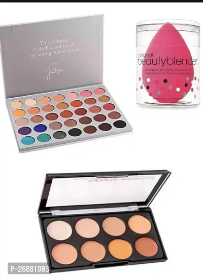 Makeup combo Face Blendar Puff  Hill Eye Shadow Palette  Contour Highlighter Concealor (3 In 1)