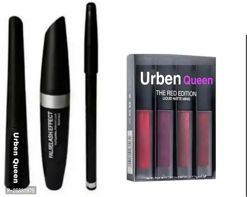 Makeup combo Liquid Eyeliner  Mascara  Eyebrow Pencil  Set Of 4 Liquid Lipstic