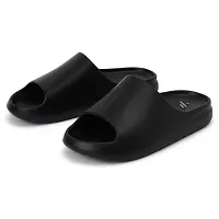 Fashionable Trendy Rexine Flip Flips Slippers black colour-thumb2