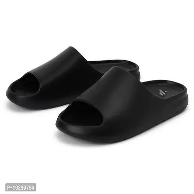 Fashionable Trendy Rexine Flip Flips Slippers black colour-thumb3