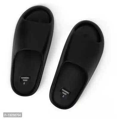 Fashionable Trendy Rexine Flip Flips Slippers black colour-thumb4